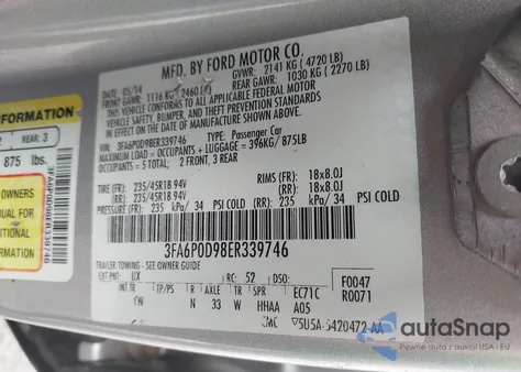 2014 Ford Fusion Titanium from USA, damaged, VIN 3FA6P0D98ER339746
